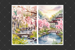 Japanese garden junk journal pages, Watercolor backgrounds Product Image 2