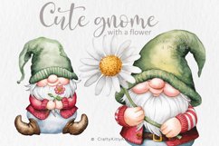 Cute Gnome with Flower, Spring floral Watercolor PNG clipart Product Image 1