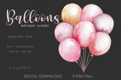 Pastel pink purple Balloons Watercolor birthday PNG Clipart Product Image 1
