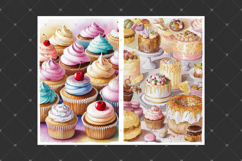 Cupcakes junk journal pages, Watercolor sweets backgrounds Product Image 2