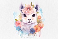 Cute Llama Alpaca with flower crown, Watercolor Sublimation Product Image 1