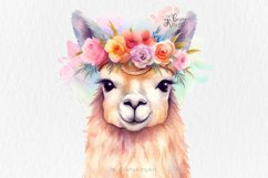 Cute Llama Alpaca with flower crown, Watercolor Sublimation Product Image 1