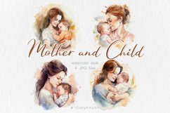 Mother and Child, Mom and Baby, Watercolor JPG clipart Product Image 1