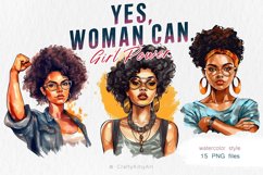 Girl Power Watercolor clipart, Afro Black Woman PNG bundle Product Image 1