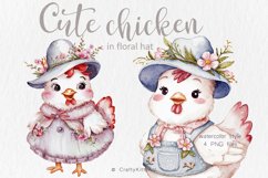 Cute Floral Chicken, Chicken coop, Farm Watercolor clipart Product Image 1