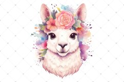 Cute Llama Alpaca with flower crown, Watercolor Sublimation Product Image 3