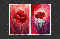 Poppy junk journal pages, Watercolor wildflowers backgrounds Product Image 3
