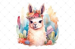 Cute Llama Alpaca and cactus flowers, Watercolor Sublimation Product Image 3