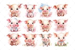 Pig Clipart, Cute Baby Animal PNG Watercolor Sublimations Product Image 2