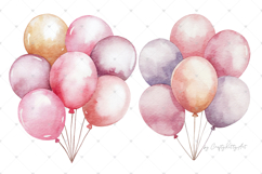 Pastel pink purple Balloons Watercolor birthday PNG Clipart Product Image 2