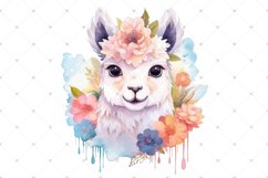 Cute Llama Alpaca with flower crown, Watercolor Sublimation Product Image 3