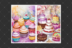 Cupcakes junk journal pages, Watercolor sweets backgrounds Product Image 4