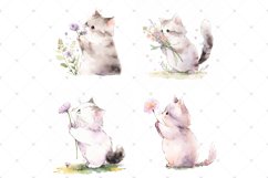 Cute Cats with flowers, Spring Floral Watercolor JPG clipart Product Image 2
