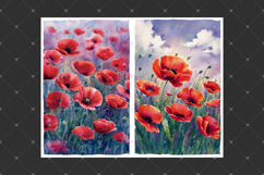 Poppy junk journal pages, Watercolor wildflowers backgrounds Product Image 4
