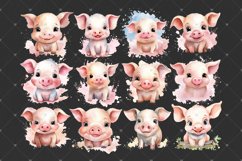 Pig Clipart, Cute Baby Animal PNG Watercolor Sublimations Product Image 4