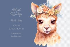 Baby Llama Alpaca with flower crown, Watercolor Sublimation Product Image 2