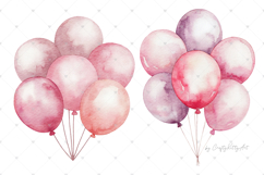 Pastel pink purple Balloons Watercolor birthday PNG Clipart Product Image 3