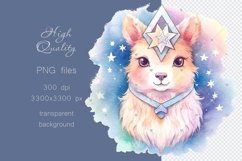 Cute Llama, Fantasy Celestial Stars, Watercolor Sublimation Product Image 2