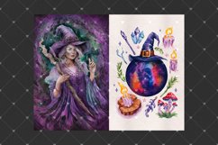 Halloween junk journal pages, Watercolor witch, Enchantress Product Image 4