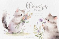 Cute Cats with flowers, Spring Floral Watercolor JPG clipart Product Image 1
