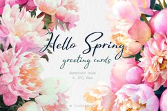 Hello Spring Watercolor Floral cards, Watercolor Pink Peony Product Image 1