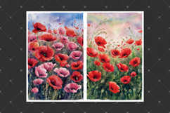 Poppy junk journal pages, Watercolor wildflowers backgrounds Product Image 5