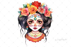 La Catrina, Day of the Dead Girl, Watercolor PNG clipart Product Image 4