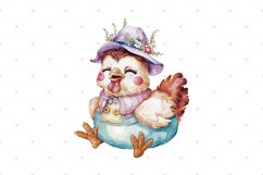 Cute Floral Chicken, Chicken coop, Farm Watercolor clipart Product Image 4