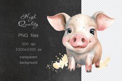 Pig Clipart, Cute Baby Animal PNG Watercolor Sublimations Product Image 3