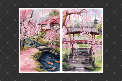 Japanese garden junk journal pages, Watercolor backgrounds Product Image 5