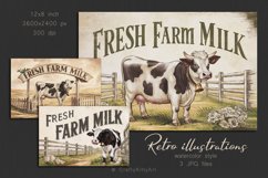 Fresh Farm Milk Cow, Vintage inspired JPG illustrations Product Image 1