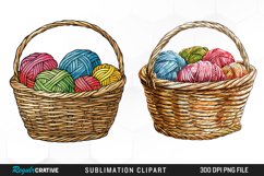 Watercolor Knitting Basket Illustration Clipart Product Image 1