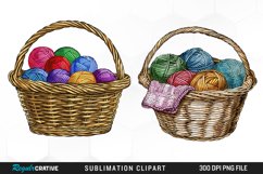 Watercolor Knitting Basket Sublimation PNG Clipart Product Image 1