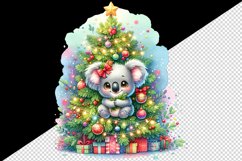 Watercolor koala Christmas tree baubles sparkling star gifts print 20 oz tumbler skinny mug wrap clipart t-shirt sublimation printable design