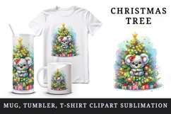 Watercolor koala Christmas tree baubles sparkling star gifts print 20 oz tumbler skinny mug wrap clipart t-shirt sublimation printable design
