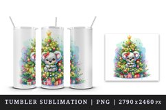 Watercolor koala Christmas tree baubles sparkling star gifts print 20 oz tumbler skinny mug wrap clipart t-shirt sublimation printable design