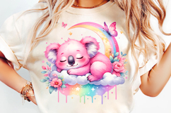 watercolor koala rainbow png, koala cloud clipart, cute koala sublimation design, nursery koala watercolor, baby koala png, pastel koala clipart, dreamy koala printable art, watercolor koala illustration, rainbow koala png, koala digital download