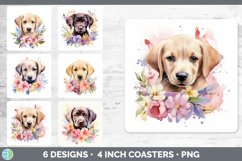 Bundle of six Wild Flowers Labrador Retrievers Square Coaster designs.