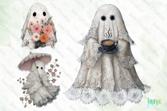 Watercolor Lace Ghost Halloween PNG Product Image 1