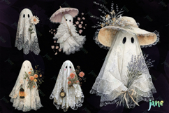 Watercolor Lace Ghost Halloween PNG Bundle Product Image 6