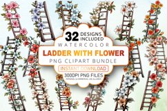 Watercolor Ladder with Flower Clipart Bundle Product Image 1