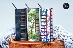 Watercolor Ladders into Tree Branches Surreal Digital Paper Product Image 3