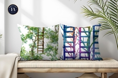 Watercolor Ladders into Tree Branches Surreal Digital Paper Product Image 2