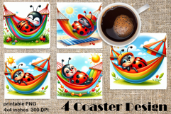 Watercolor Lady Bug Square Coaster PNG. Coaster Sublimation Product Image 1