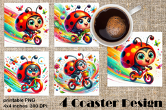 Watercolor Lady Bug Square Coaster PNG. Coaster Sublimation Product Image 1