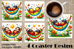 Watercolor Lady Bug Square Coaster PNG. Coaster Sublimation Product Image 1