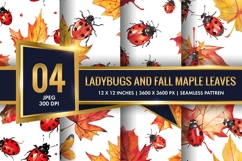 Watercolor Ladybugs and Fall Maple Leaves Digital Paper Product Image 1