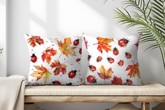 Watercolor Ladybugs and Fall Maple Leaves Digital Paper Product Image 2