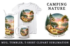 Watercolor lakeside camping sunset tent campfire Nature Retreat quote print 20 oz tumbler skinny mug wrap clipart t-shirt sublimation printable design