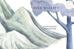 Watercolor Mountains Clipart. Winter Forest Landscape PNG Product Image 4